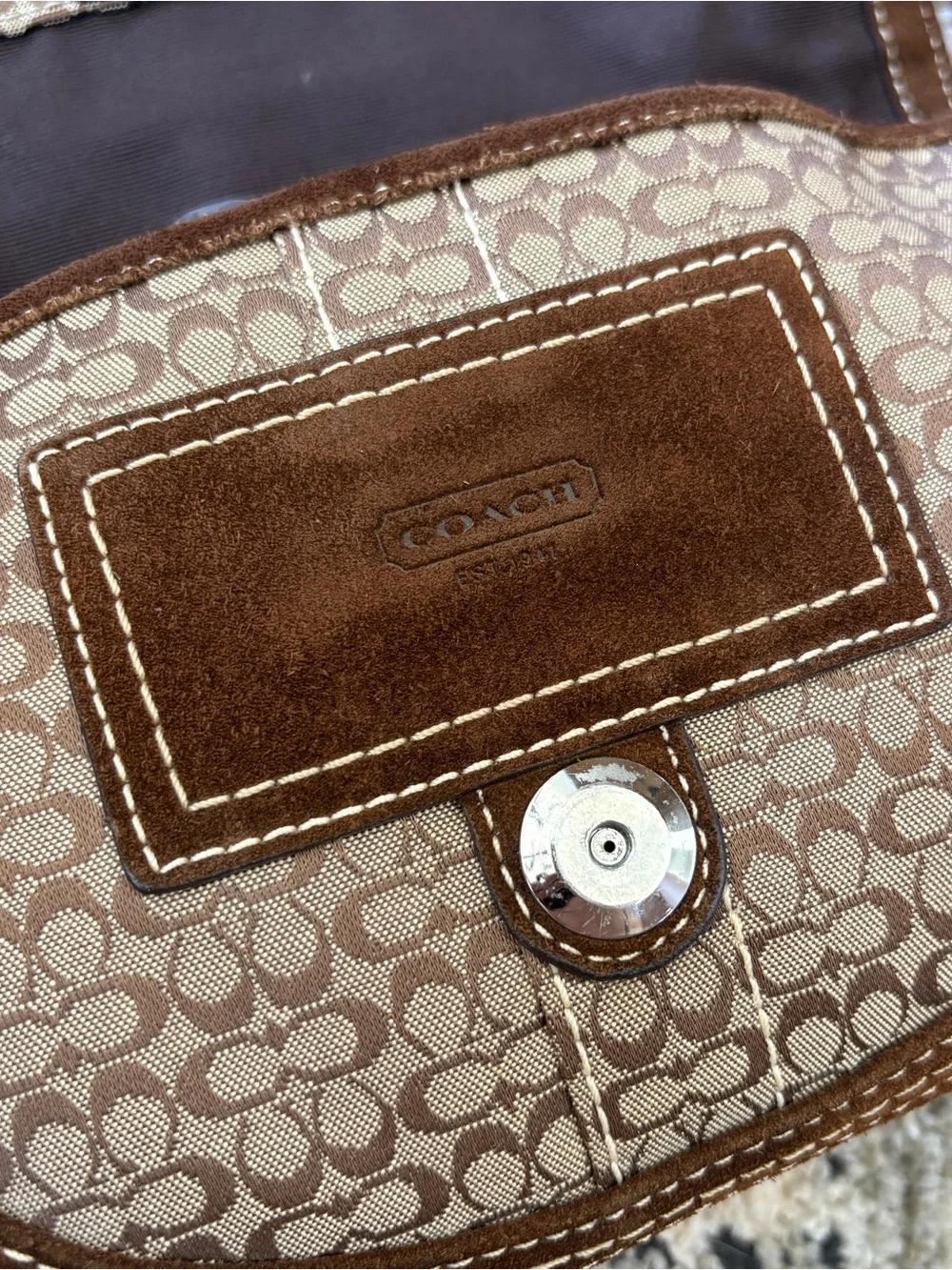 Vintage Coach Signature Suede Shoulder Bag – Style 3628